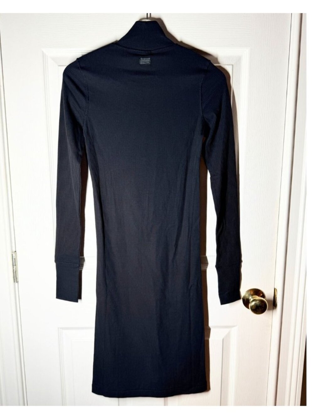 G-Star Raw Slim Rib Long Sleeve Mock Neck Dress | Dark Black | S | NWT - Picture 3 of 13